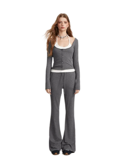 Contrast Tie Layered Pants Set