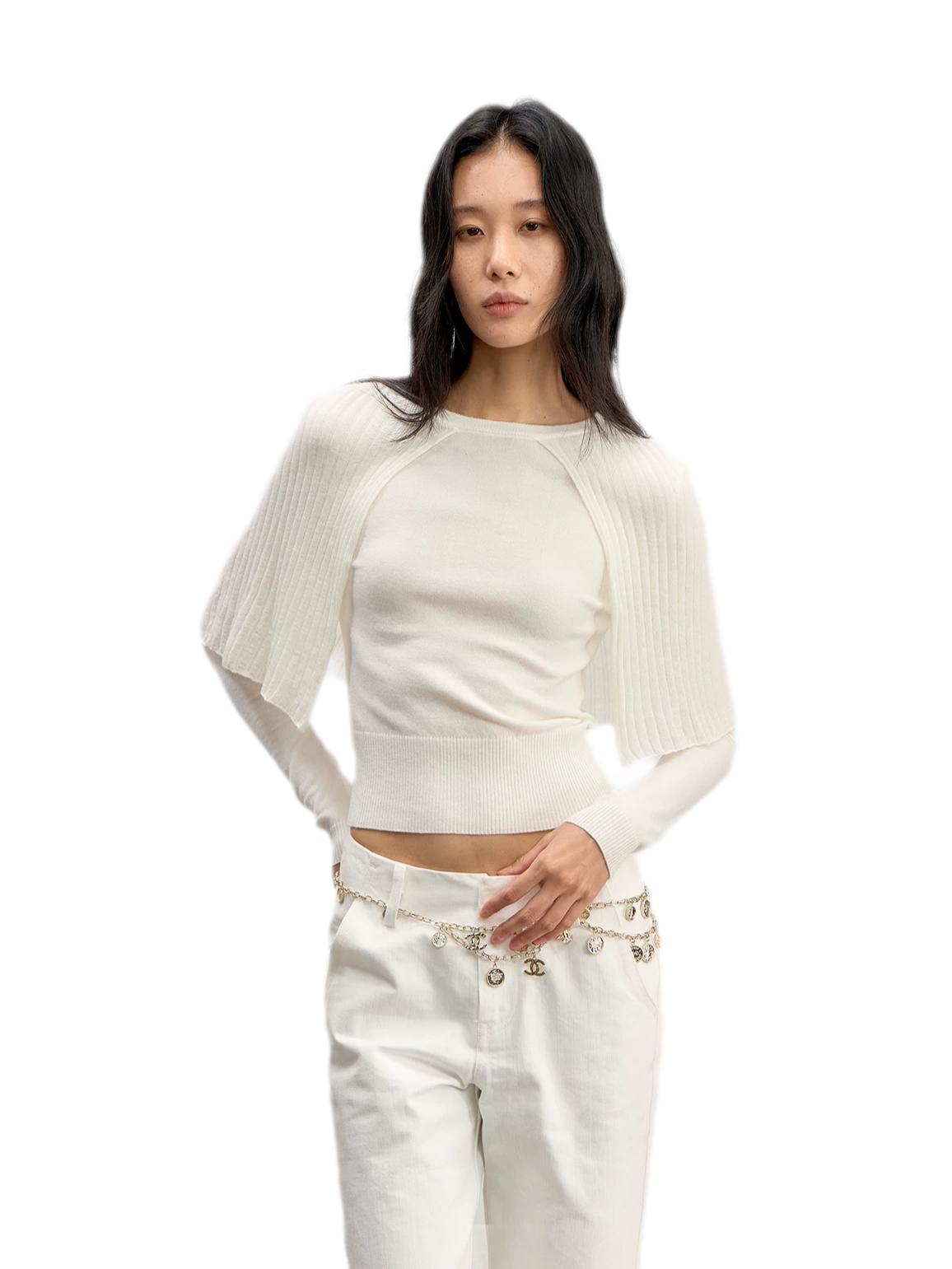 Ribbed Cape Knit Sweater