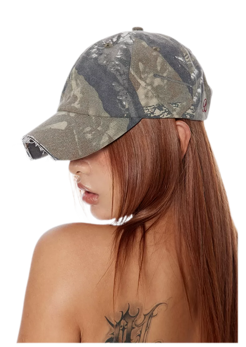 Camo Distressed Curved Hat