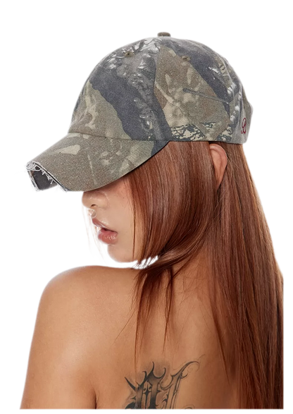Camo Distressed Curved Hat