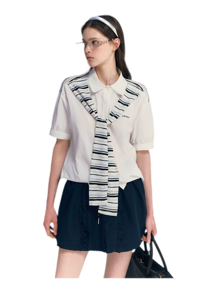 Striped Scarf Hem Shirt