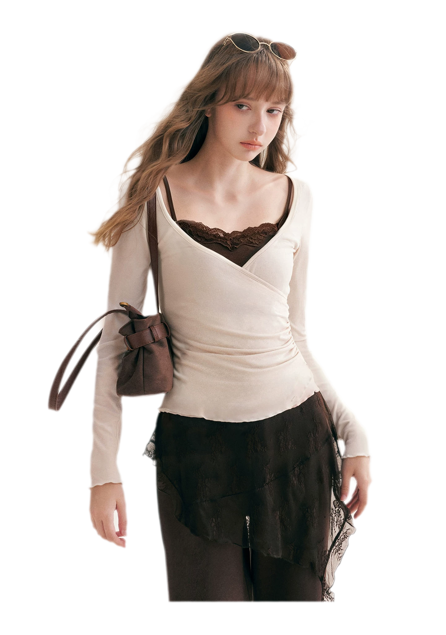 Lace Crossover Slim T-Shirt