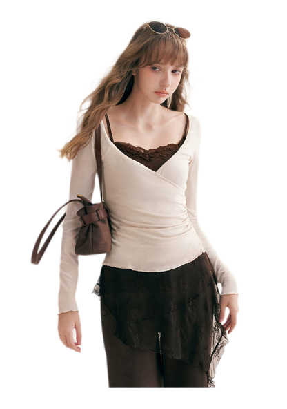 Lace Crossover Slim T-Shirt