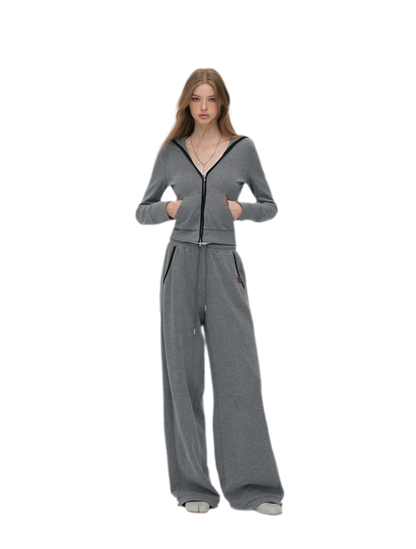 Contrast Trim Hooded Tracksuit Set