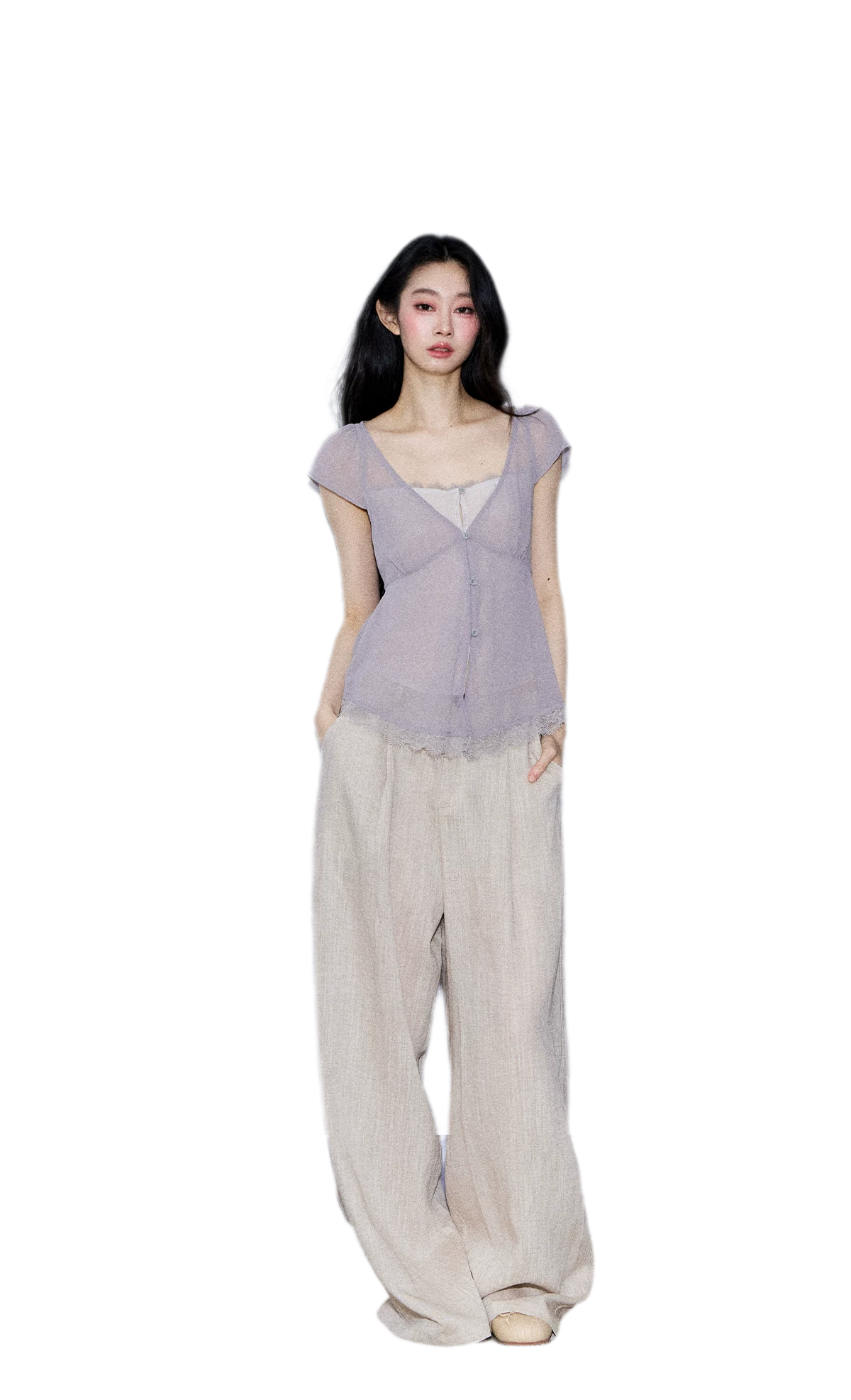 Lace Trim V-Neck T-Shirt