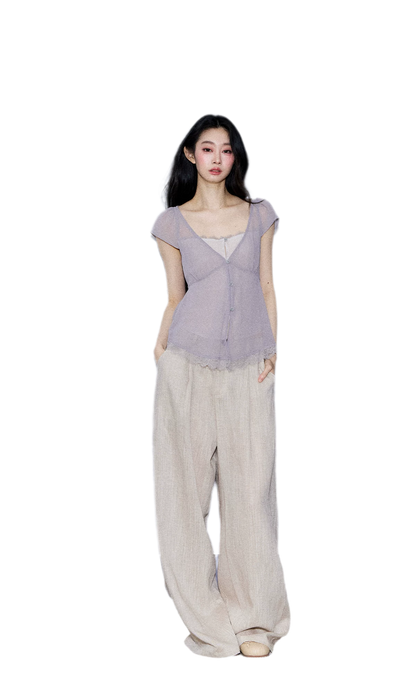 Lace Trim V-Neck T-Shirt