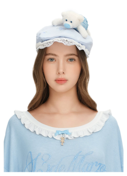 Floral Ruffle Embroidered Cap