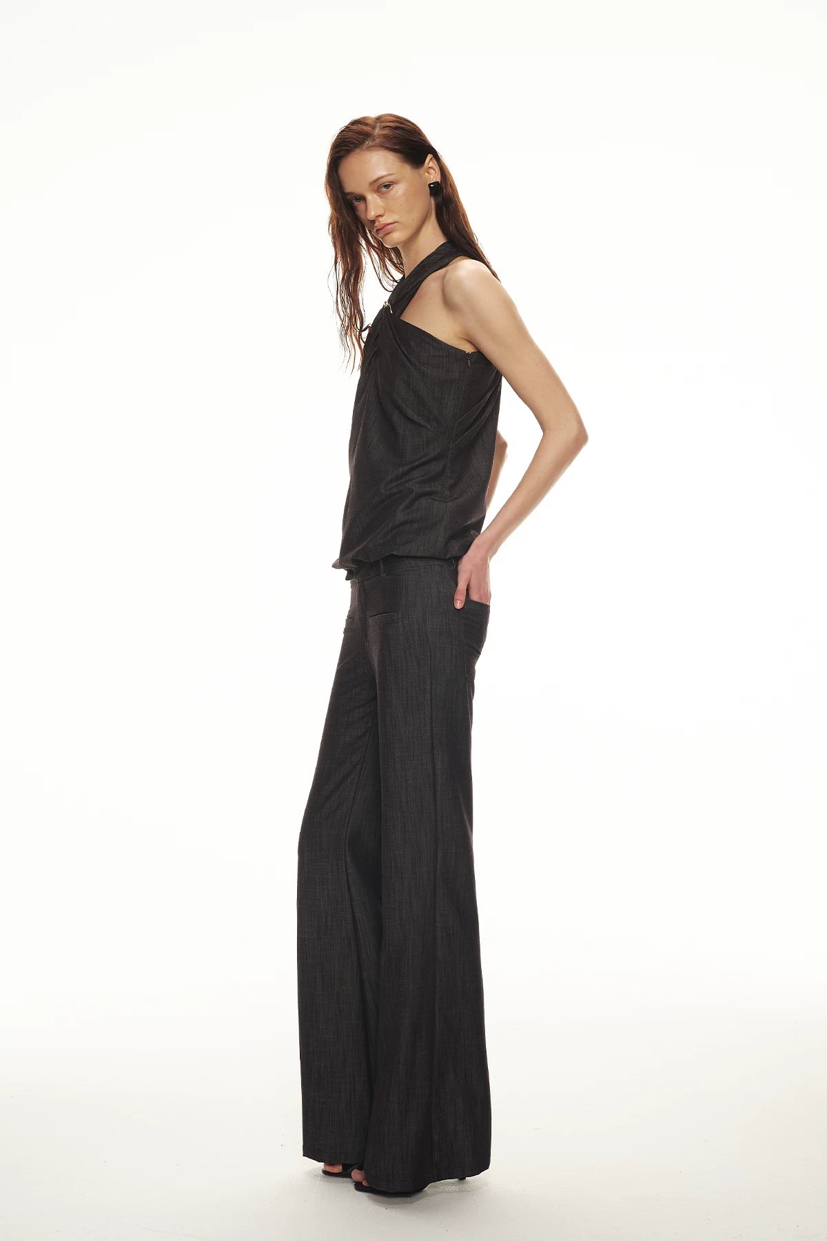 Tencel Hollow Halter Top &amp; Flared Pants Set