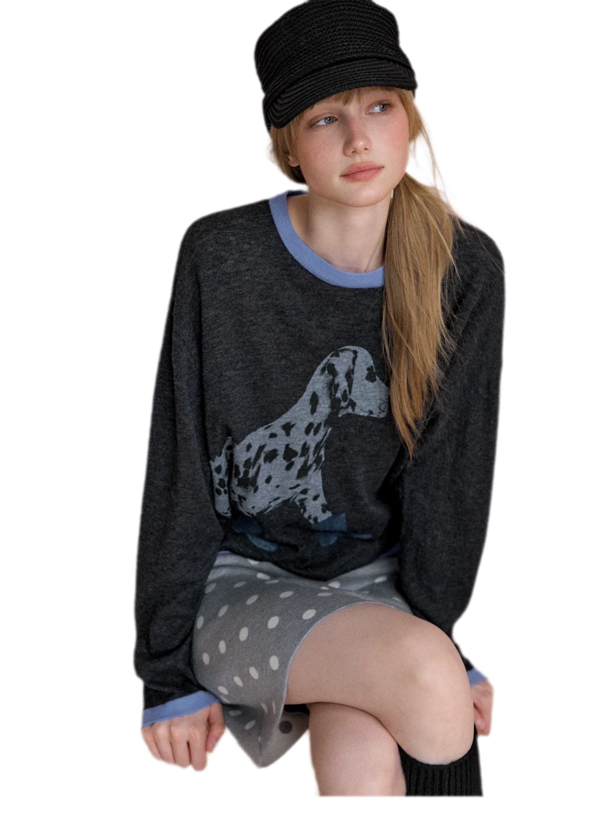 Oversized-Strickpullover mit Dalmatiner-Print
