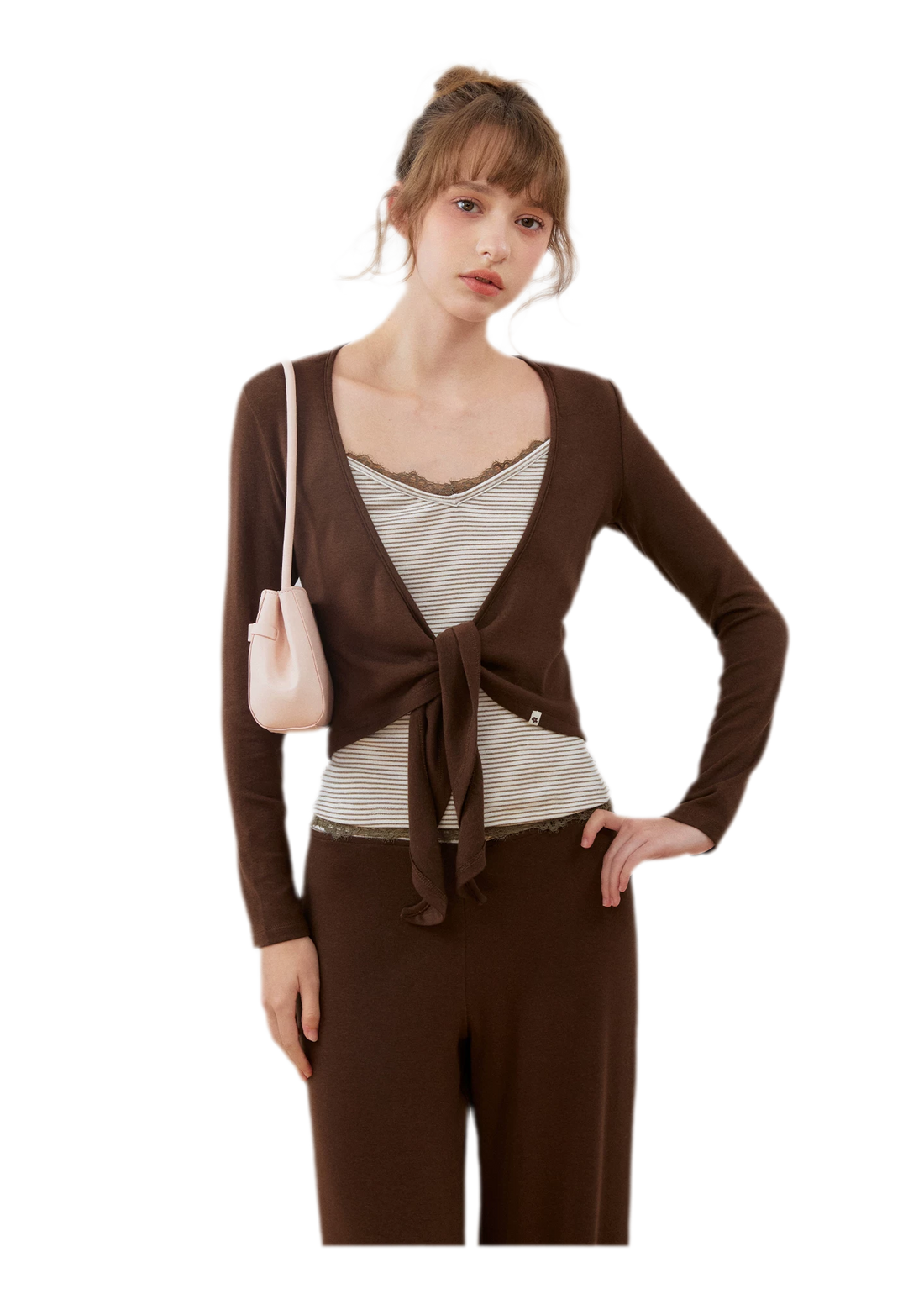Set aus Hosen mit Spitzenbesatz und weitem Bein