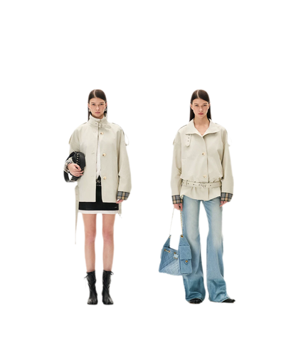 Contrast Plaid Belted Mid-Length Jacket