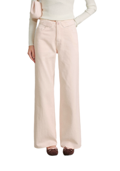 Cotton Lace-Trim Wide-Leg Jeans