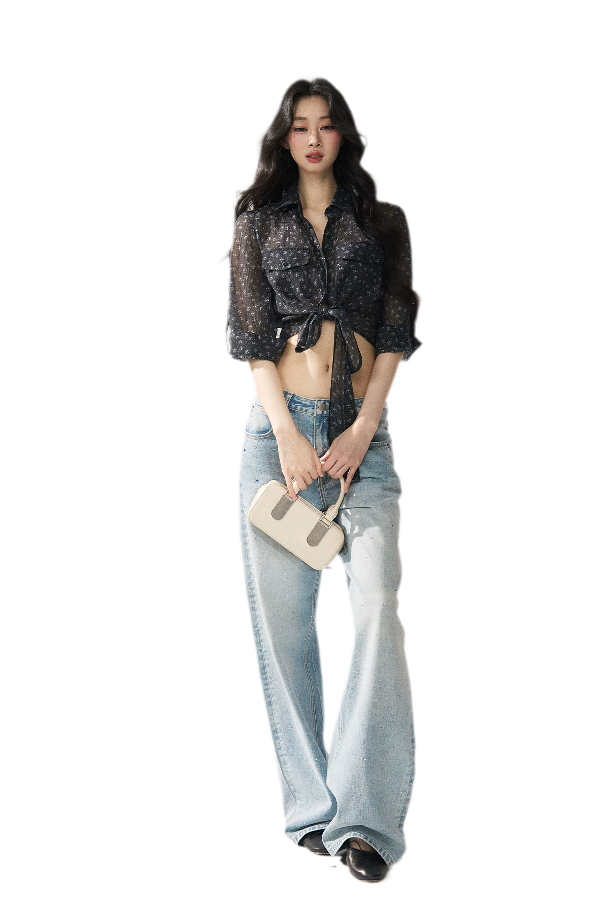 Crystal Trim Denim Pants