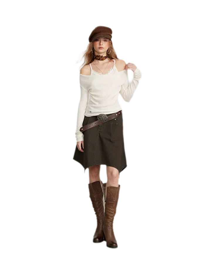 Cotton Utility Asymmetric Midi Skirt
