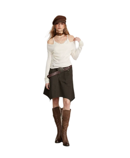 Cotton Utility Asymmetric Midi Skirt