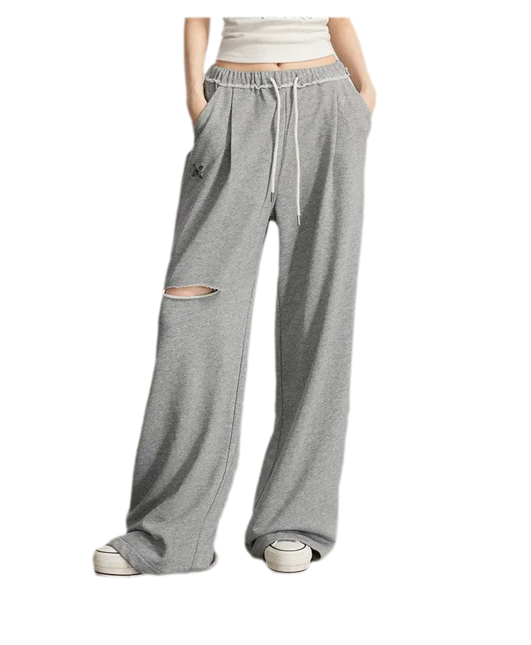 Distressed Wide-Leg Pants