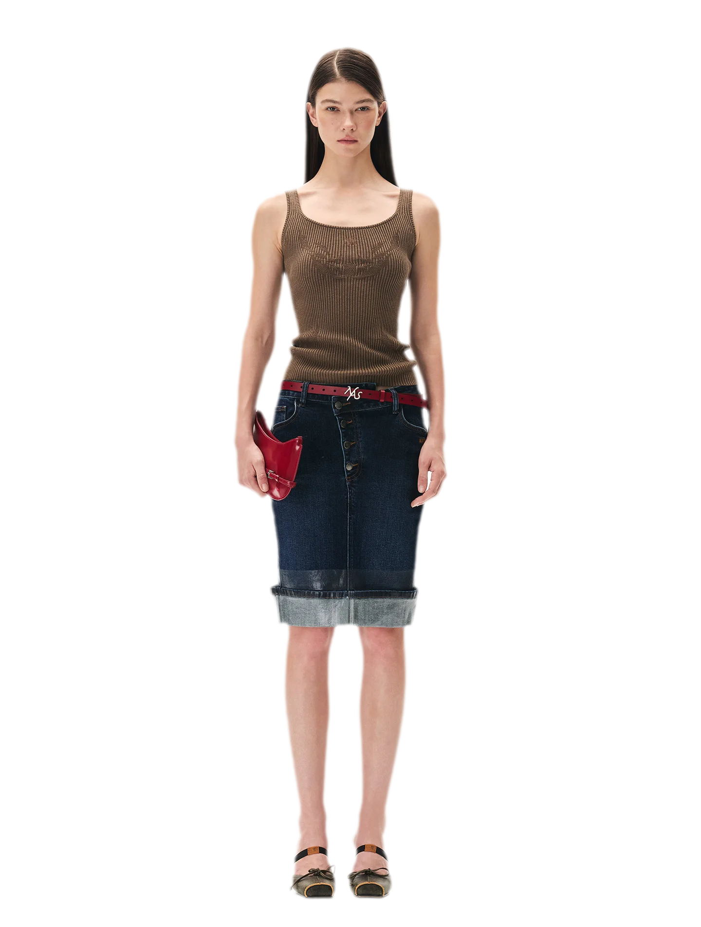 Openwork Jacquard Slim Knit Vest