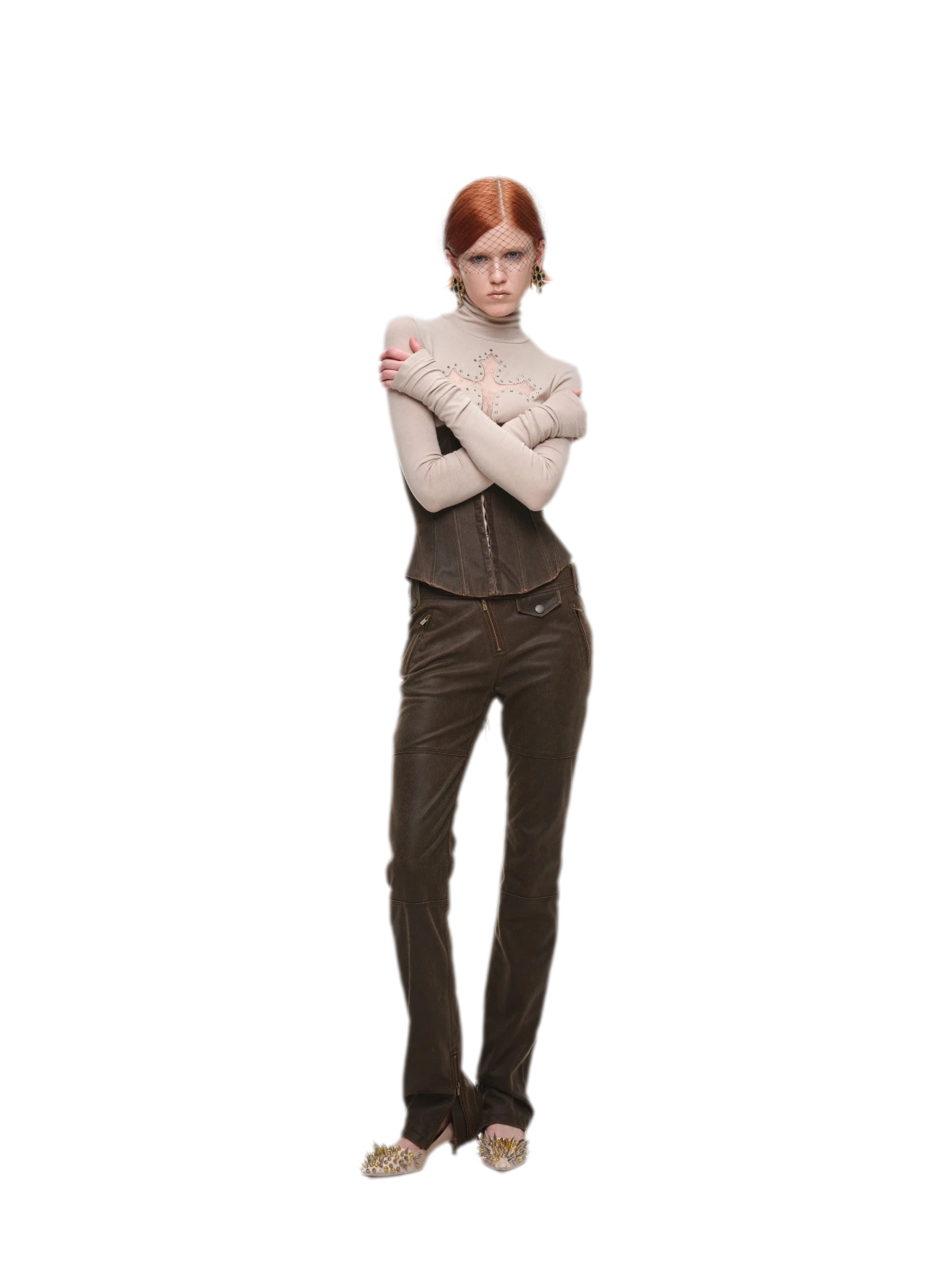 Rhinestone Lace Turtleneck Knit Top