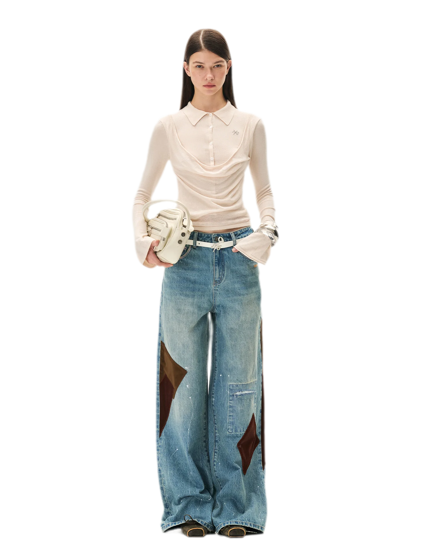 Cashmere Cowl-Neck Flared-Sleeve Knit Top
