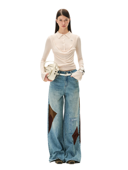 Cashmere Cowl-Neck Flared-Sleeve Knit Top