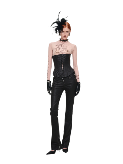 Washed Faux-Leather Corset Belt