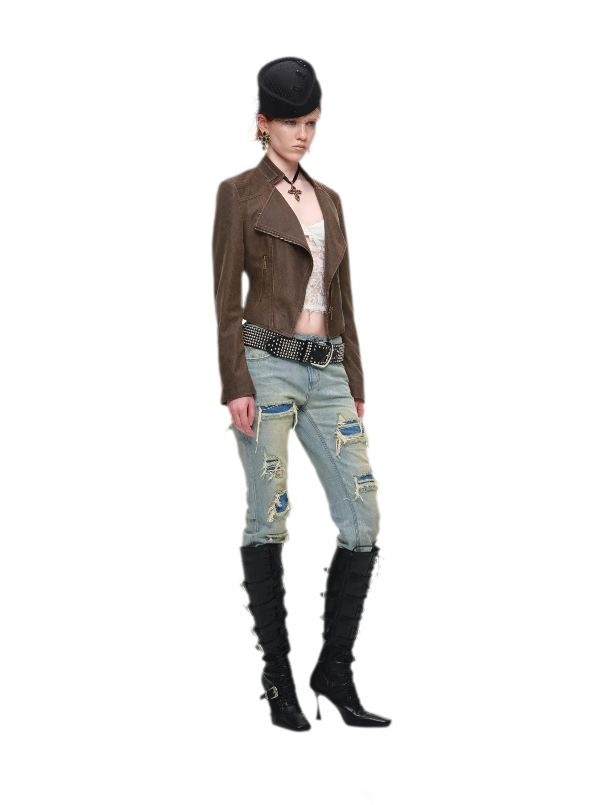Washed Leather-Look Fitted Jacket