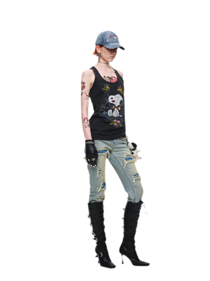 Washed Appliqué Straight-Leg Jeans