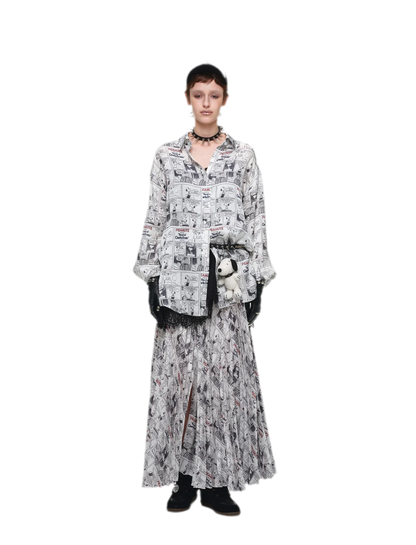 Pleated Newspaper A-Line Skirt