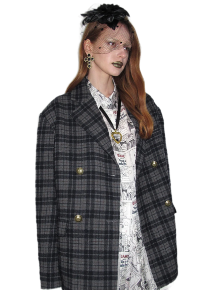 Vintage Plaid Double-Breasted Coat