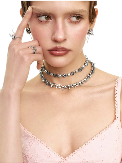Vintage Bowknot &amp; Zircon Layered Choker