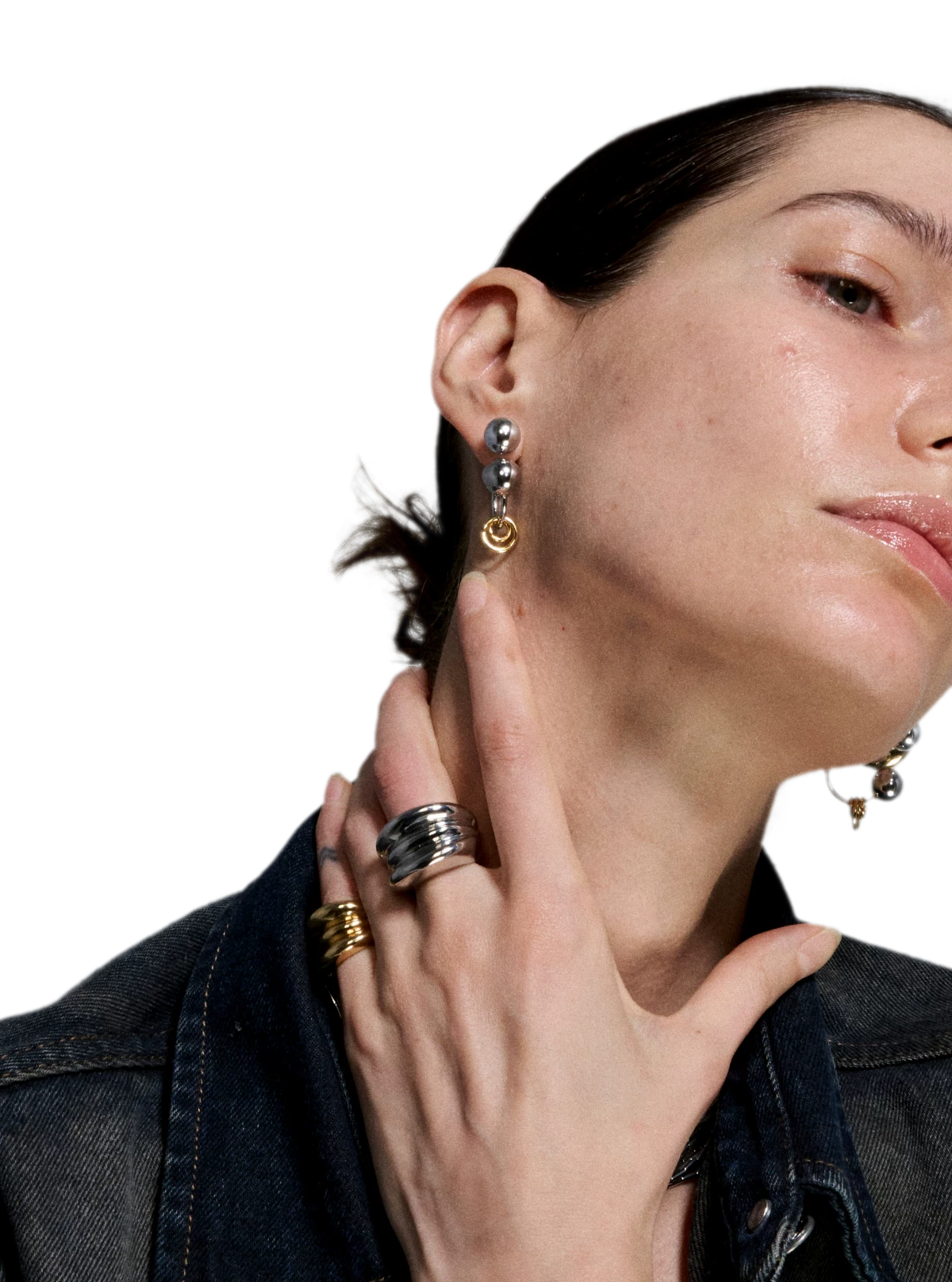 Reconstructed Series Gold and Silver Ball Earrings