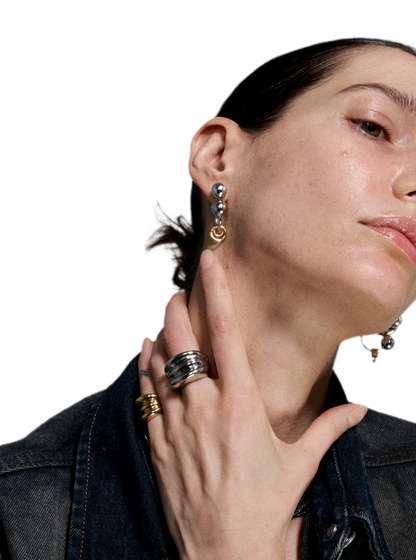 Reconstructed Series Gold and Silver Ball Earrings