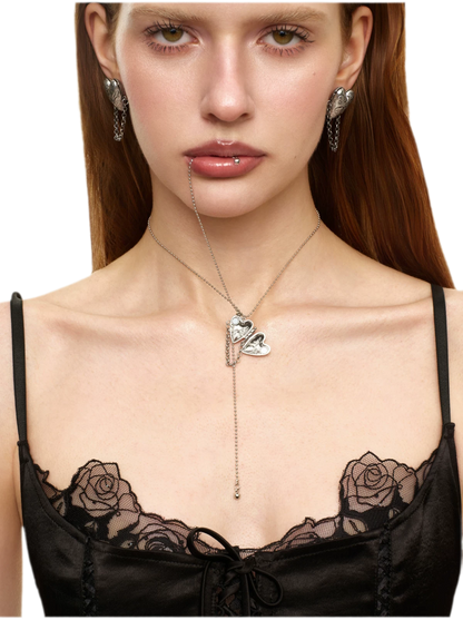 Y-Shaped Heart Tassel Necklace
