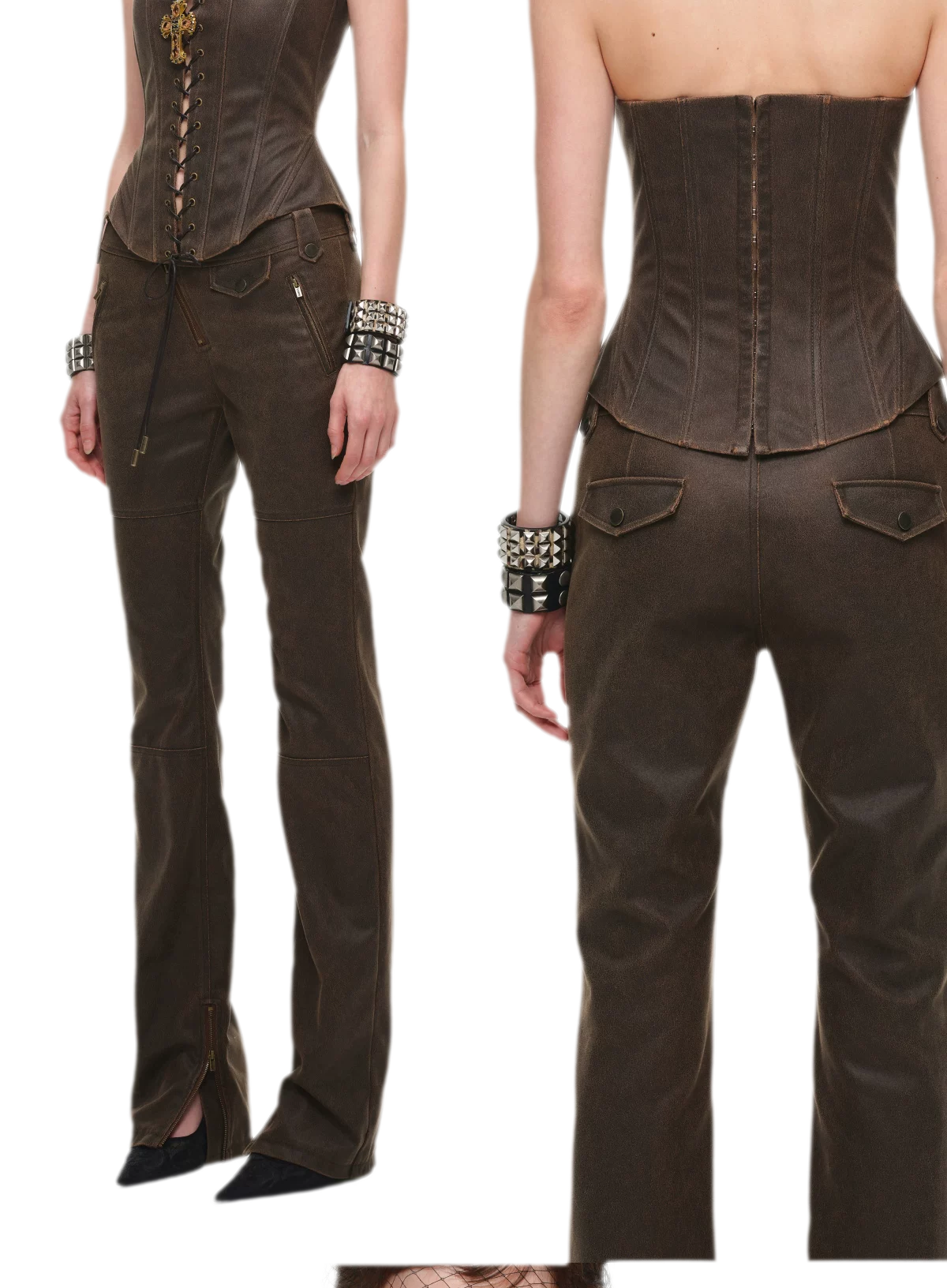 Washed Leather-Look Slim Pants