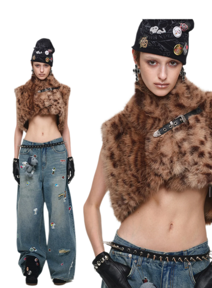 Belted Leopard Faux Fur Vest