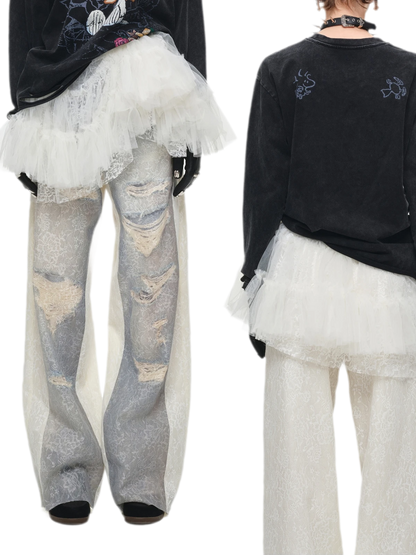 Washed Lace Straight Pants