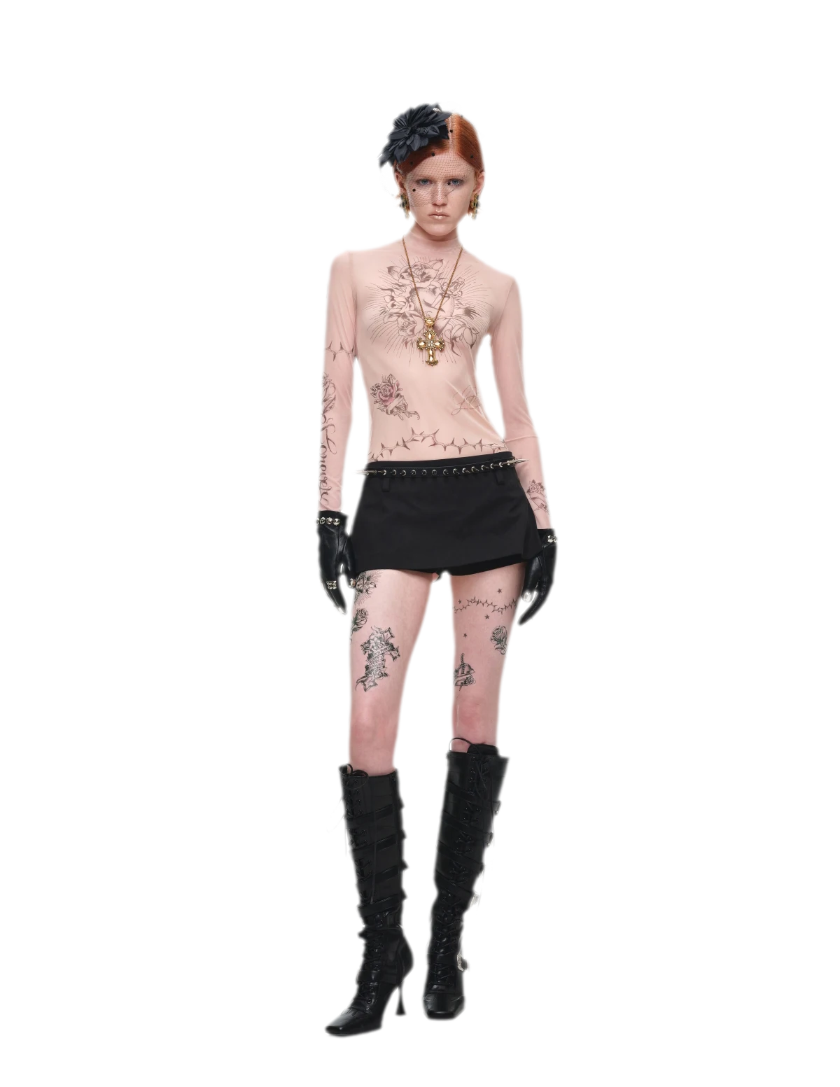 Tattoo Print Mesh Top