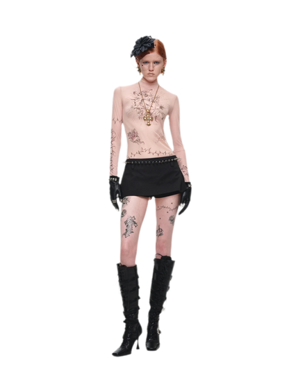 Tattoo Print Mesh Top