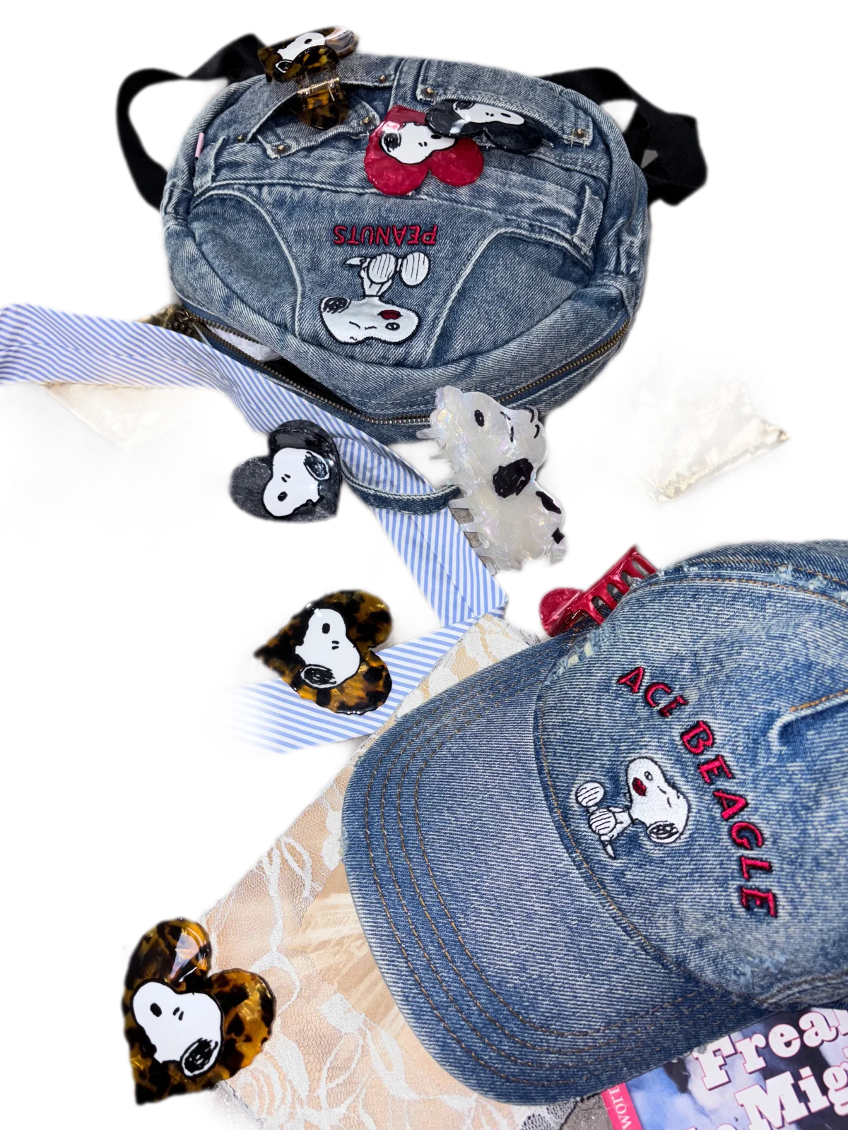 Washed Denim Embroidered Backpack
