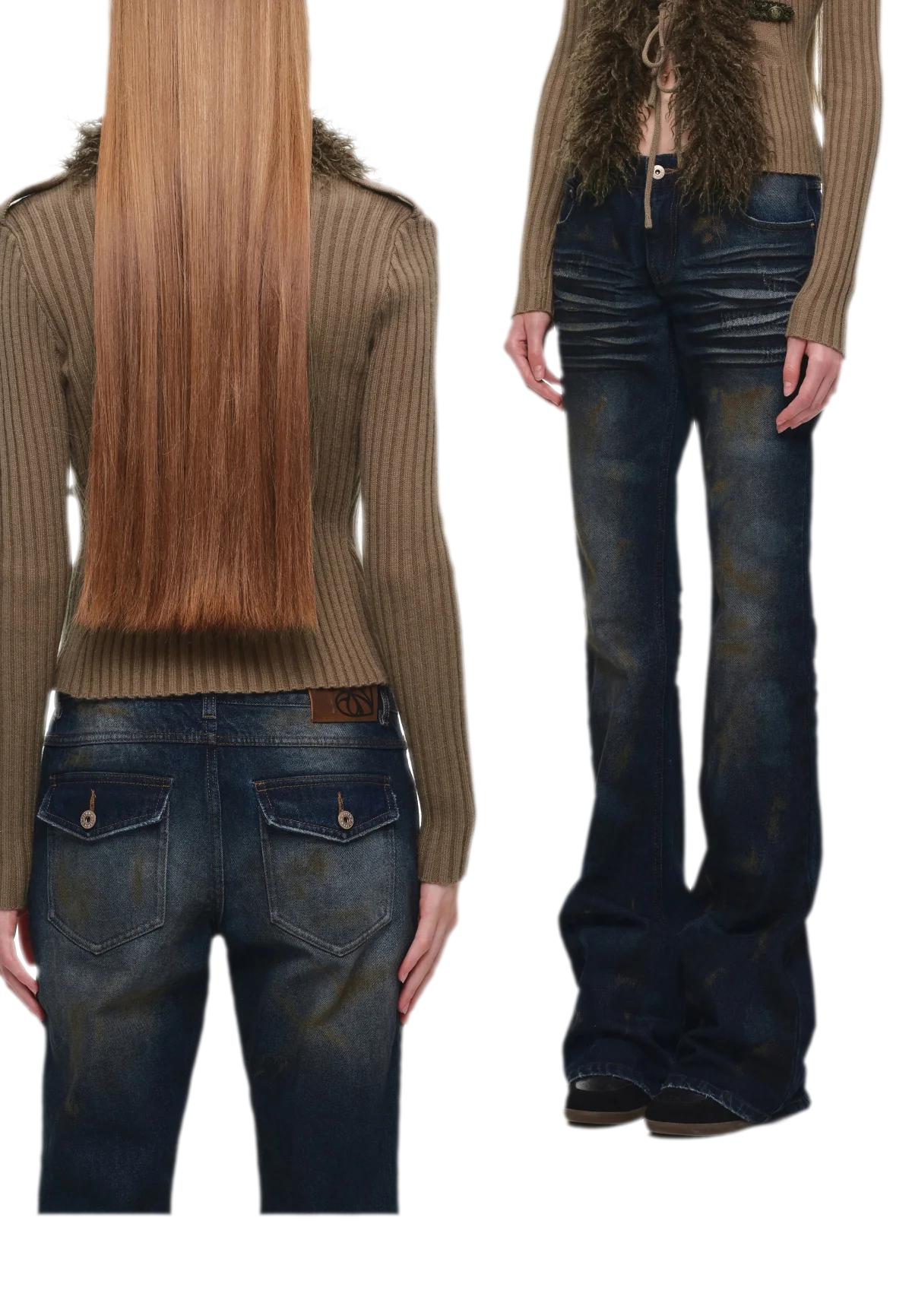 Rust-Dyed Flared Leg Jeans
