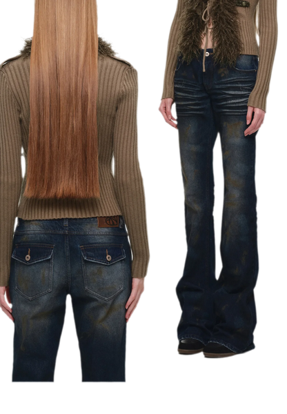 Rust-Dyed Flared Leg Jeans