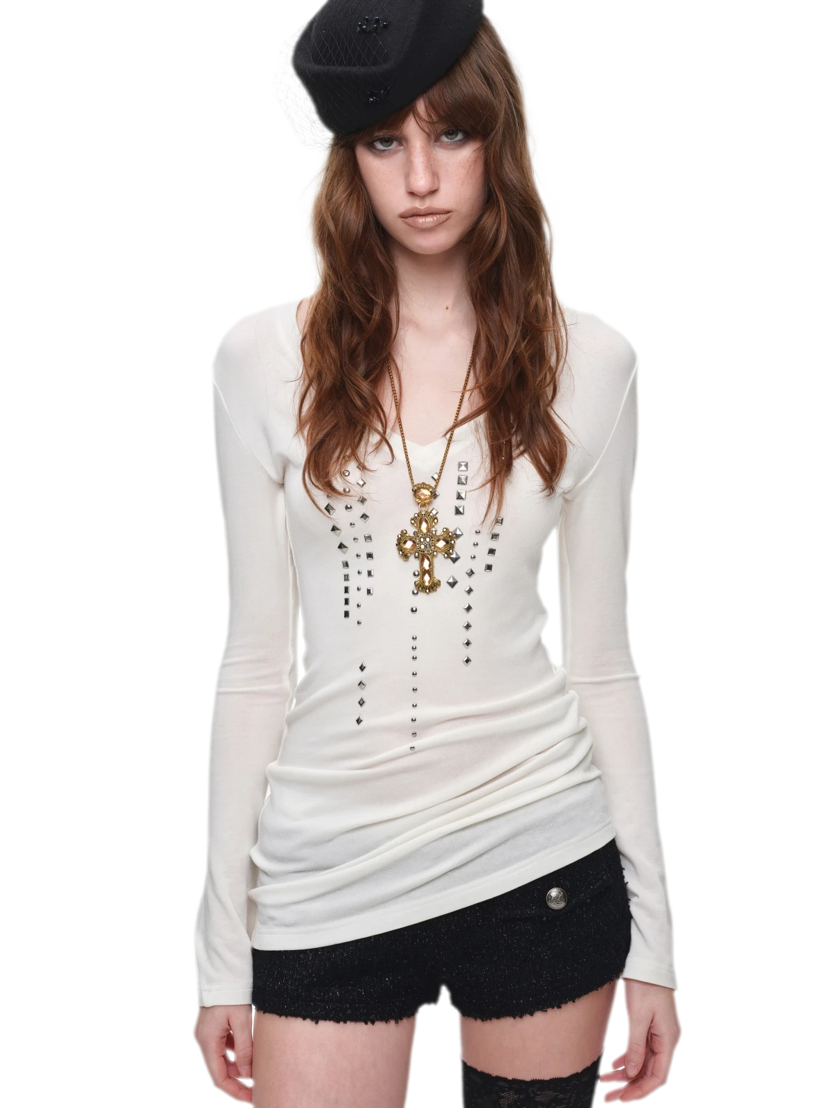 Rhinestone Fitted Knit Top