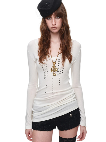 Rhinestone Fitted Knit Top