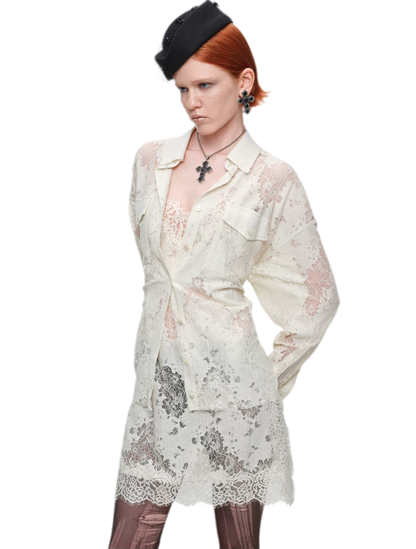 Lace Oversized Tie Shirt