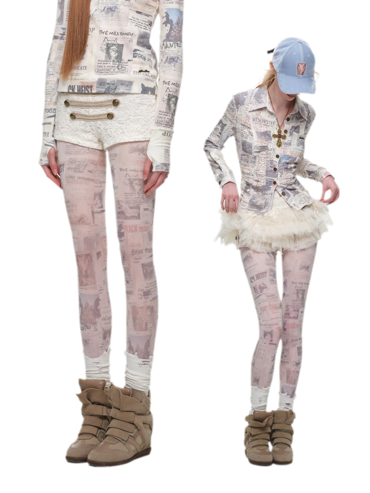 Vintage Cat Print Tights