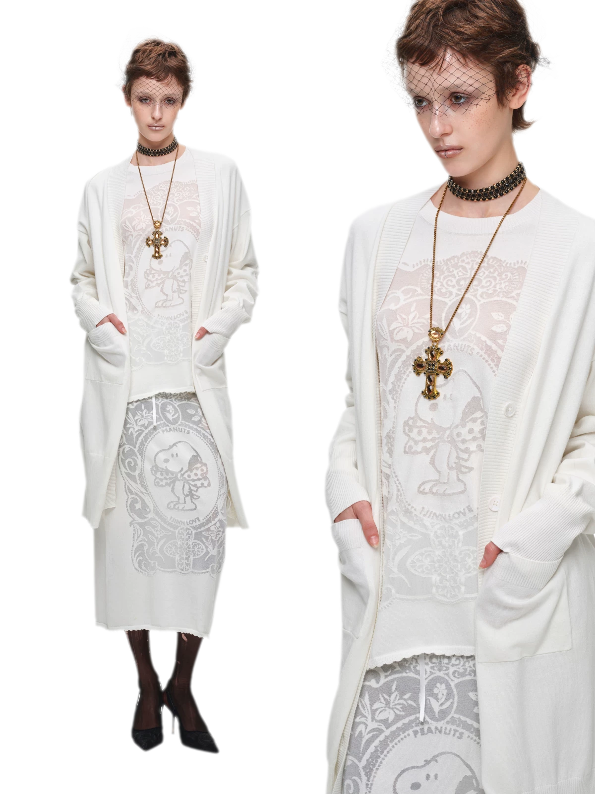 Burnout Graphic Midi Knit Skirt