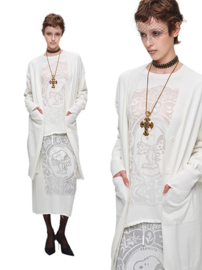 Burnout Graphic Midi Knit Skirt
