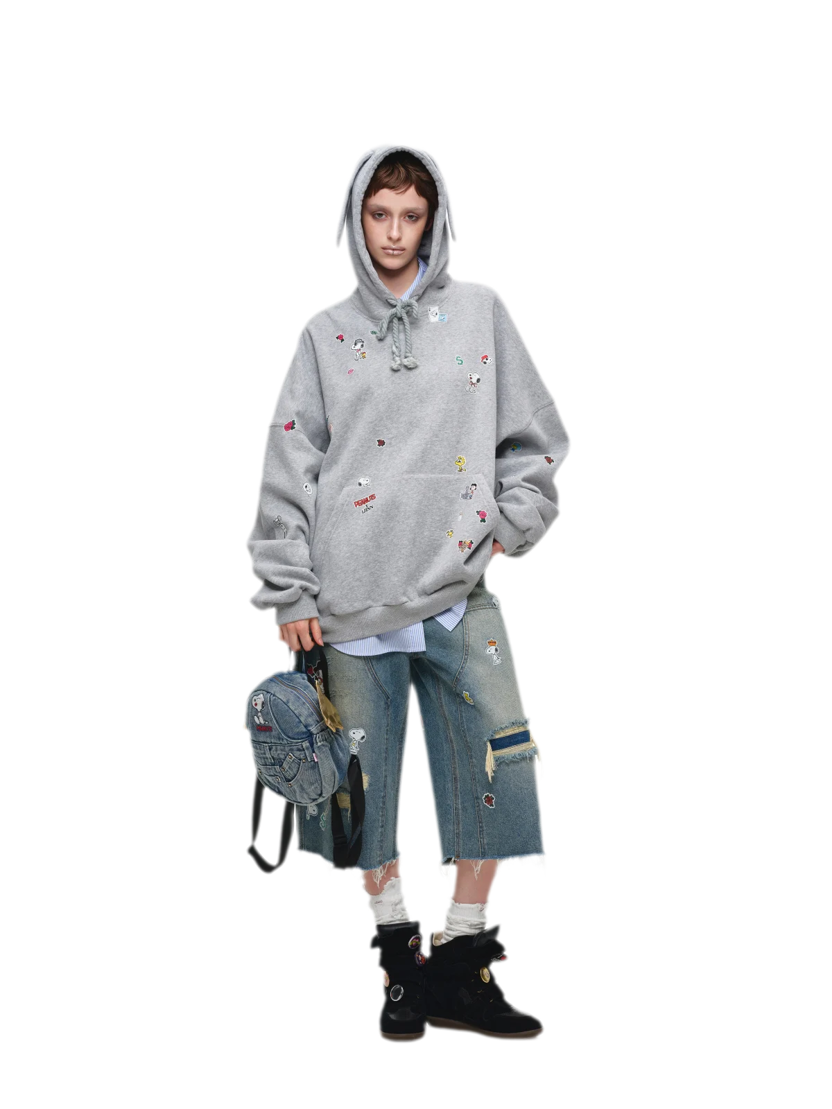 Washed Distressed Cropped Jeans