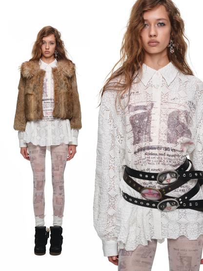 Chaqueta corta de cuello de piel de conejo 100% angora