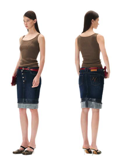 Openwork Jacquard Slim Knit Vest